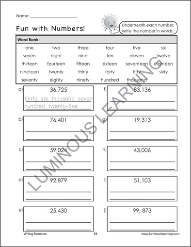 Number Sense & Place Value Worksheets - Special Ed - Grade 4