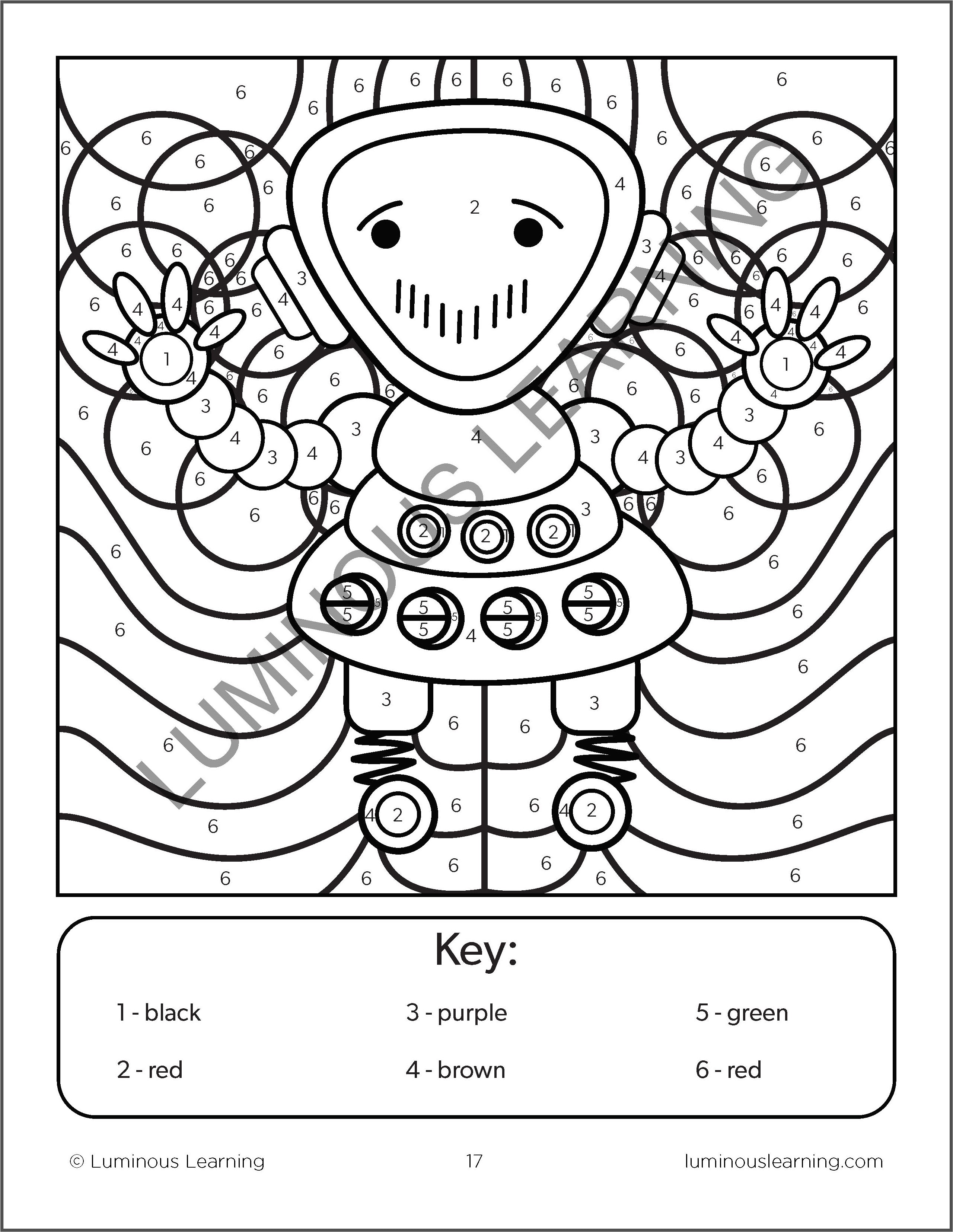 Number Bot Color Pages Robot Color By Number Coloring Pages Super Awesome Calming Robot