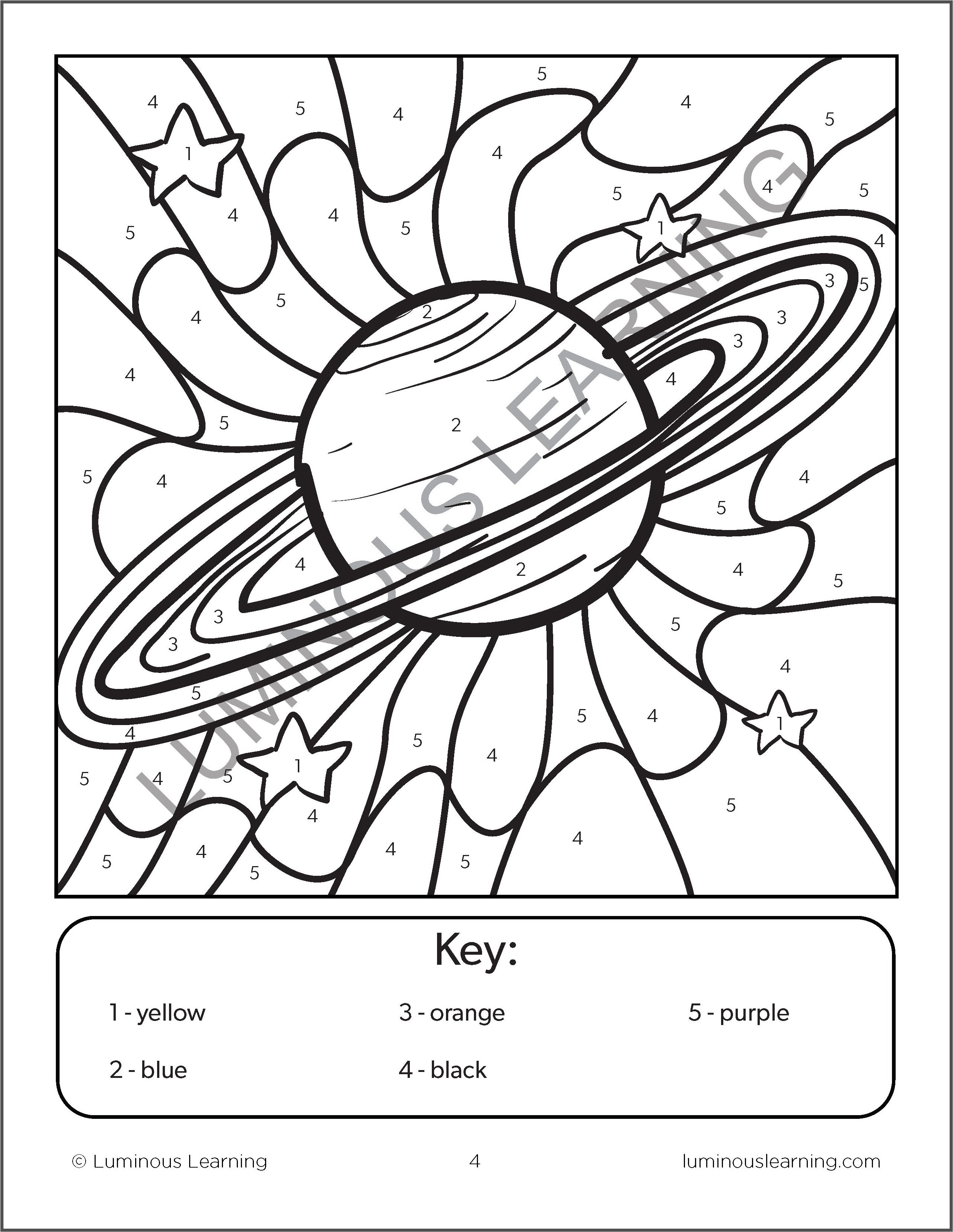 Color By Numbers - Space - Math Activity Book For Kids