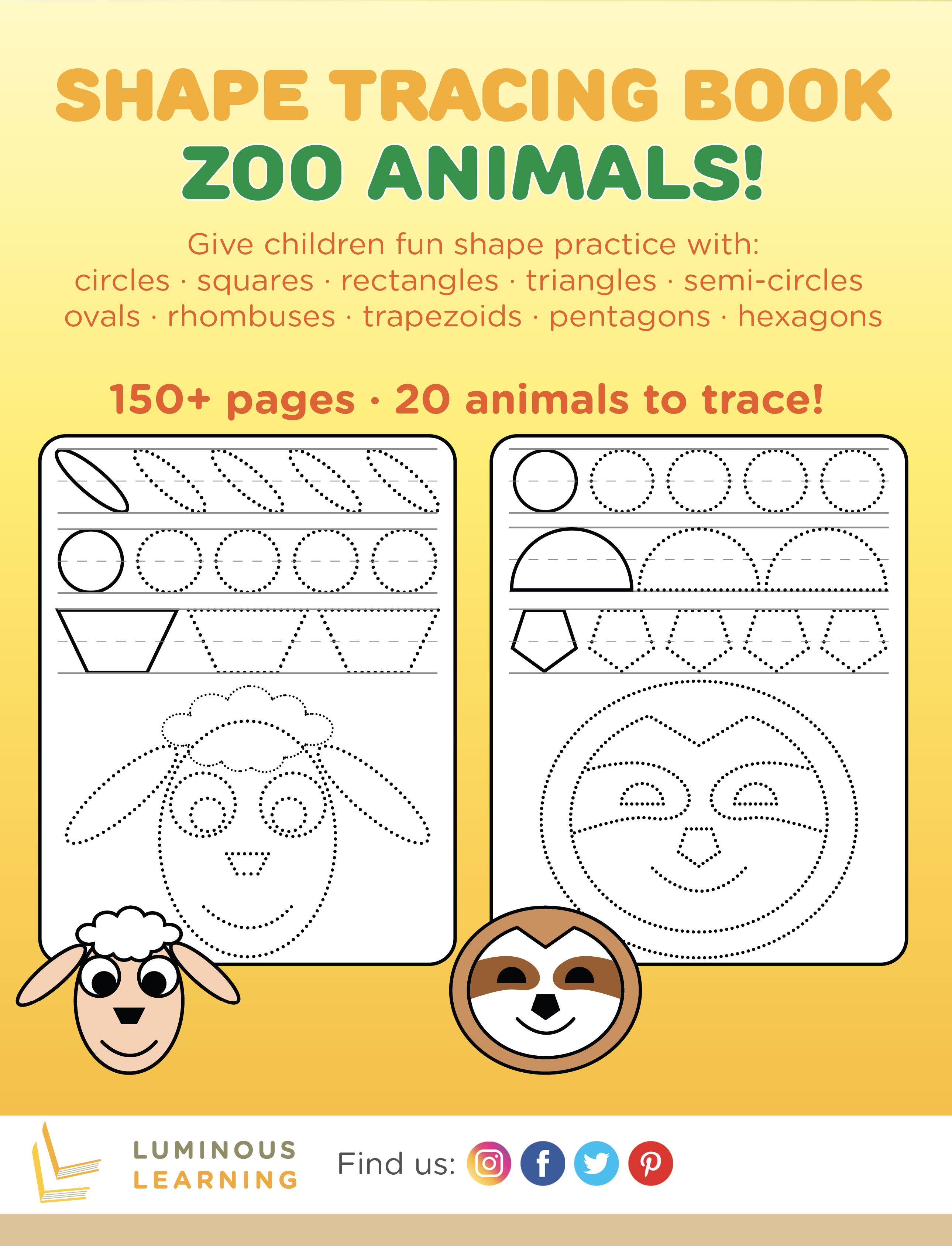 Shape Tracing Book: Zoo Animals! Jumbo Math Activity Book for Kids