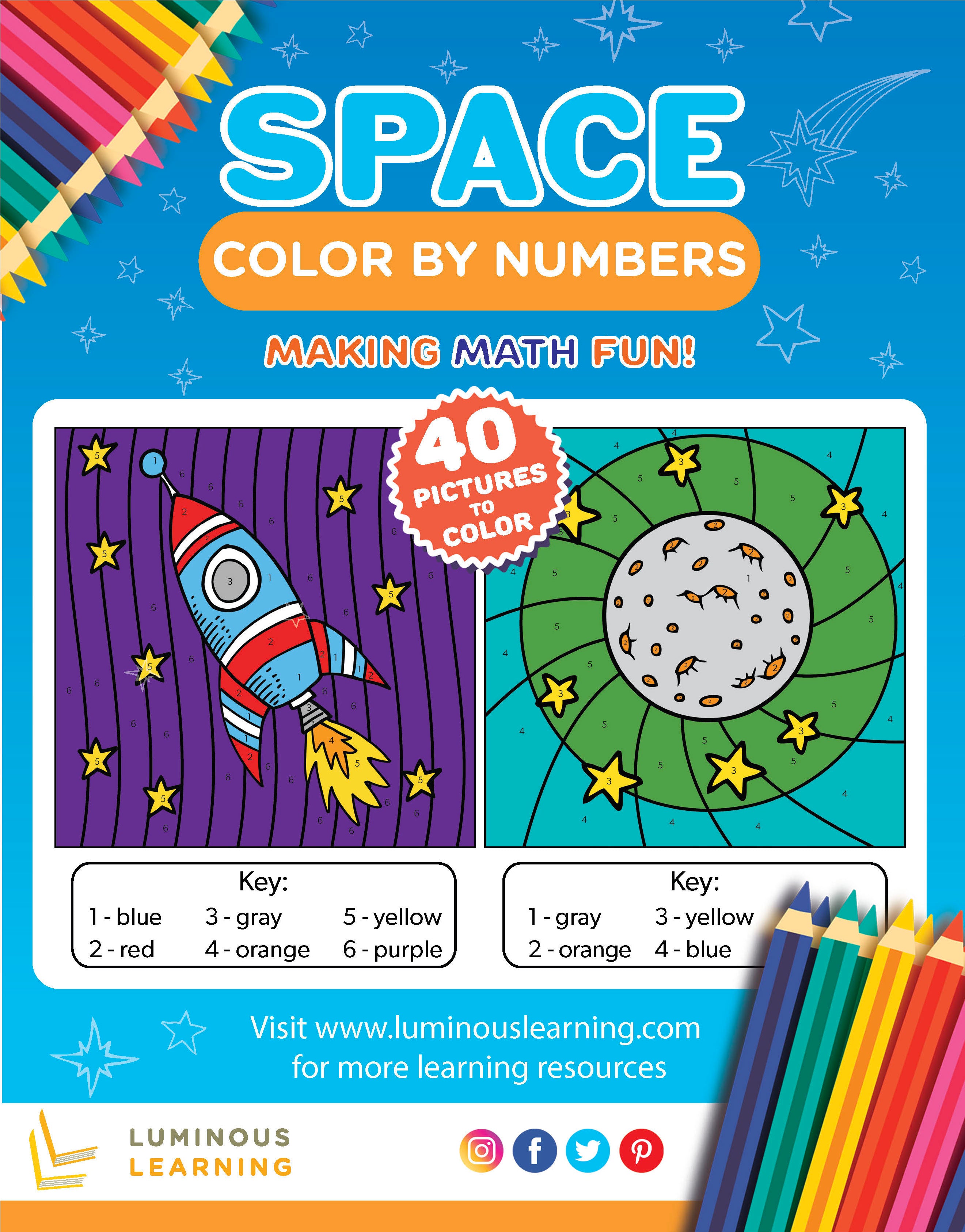 Color By Math Books Color By Numbers - Space - Math Activity Book For Kids